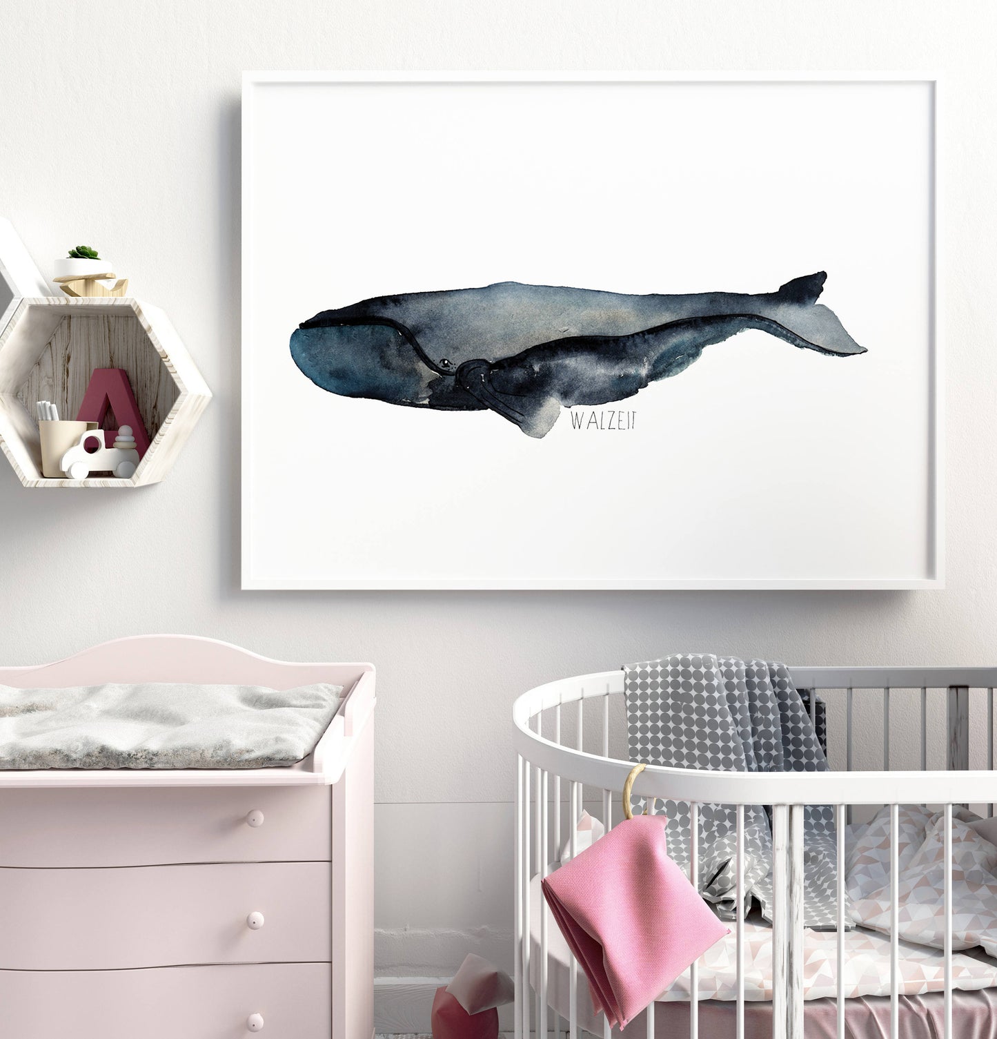 Wal Aquarell Poster Walzeit - Download, Wal Kunstdruck, Kinderzimmer Bilder, Babyzimmer Bilder Tiere, Wal Poster, Skandinavisch, Meerestiere